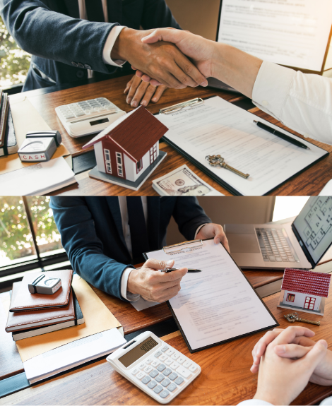 Professional handshake between a realtor and a client, symbolizing a successful real estate transaction.